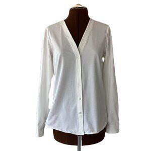 Kit & Ace White Cotton Jersey V-neck Button Front